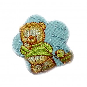 Iron-on Patch - Teddy Bear on Light Blue Flower
